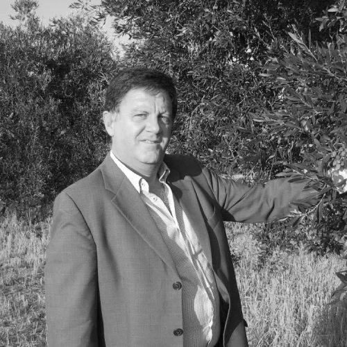 Erzeuger Vincenzo Marvulli vor Olivenbaum